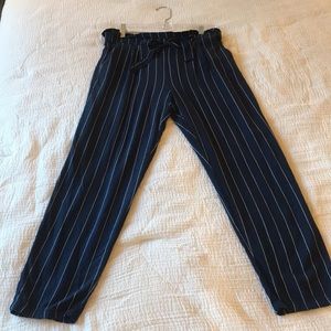 Stripped Navy Paper Bag Pants